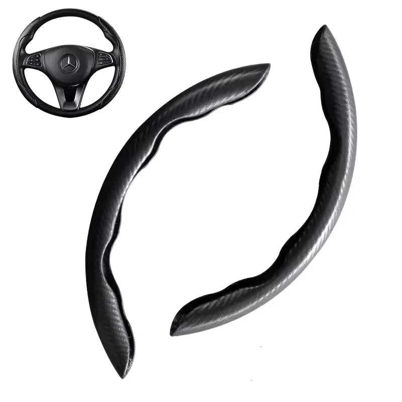 2/3PCS Laser Carbon Fiber Silicone Car Steering Wheel Cover 1K Micro Fiber Leather PVC Wheel Booster Cover Non-Slip Universal