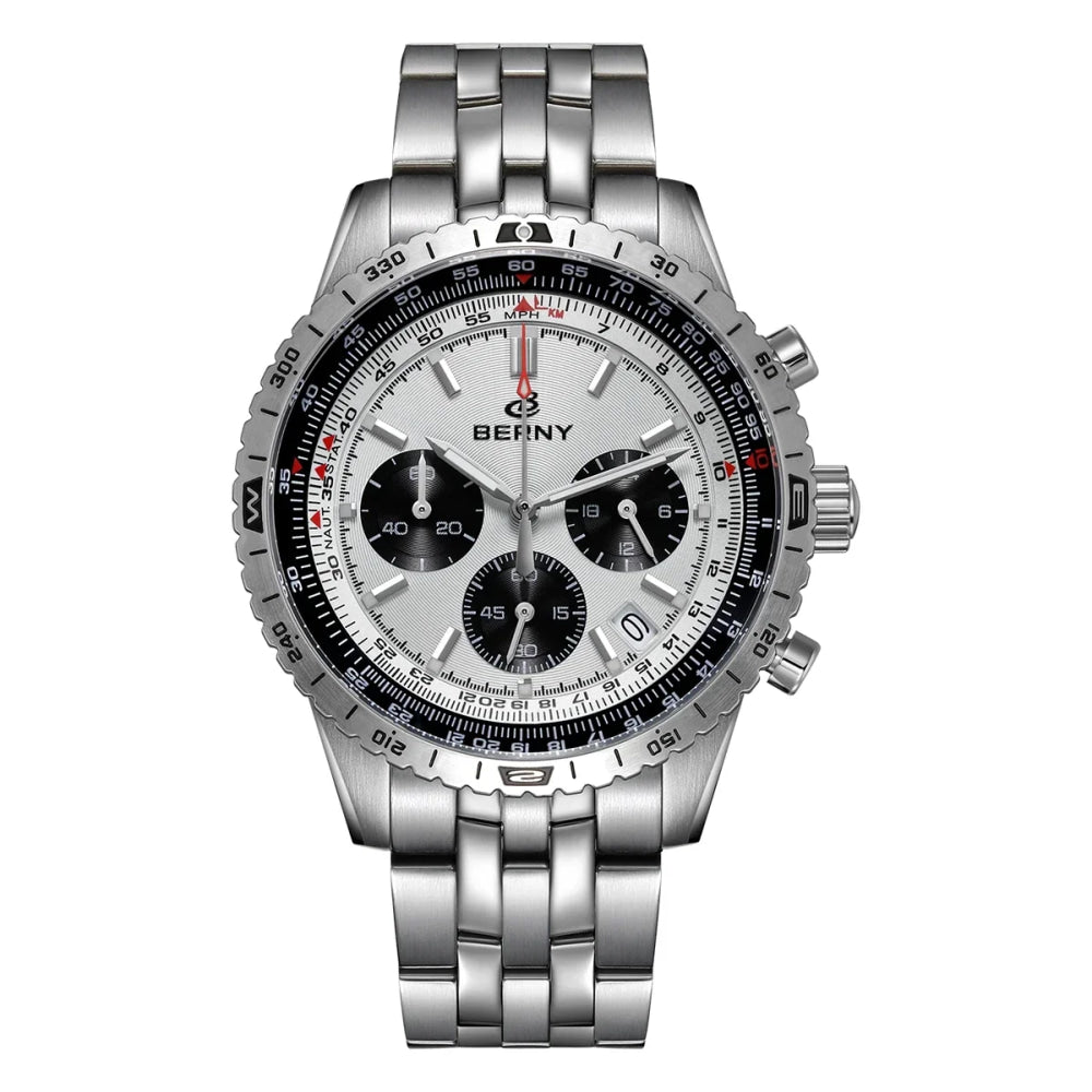 BERNY Chronograph Watches for Men Aviation Multifunction Quartz Men's Watch Date Sapphire Super Luminous Luxury Wristwatch