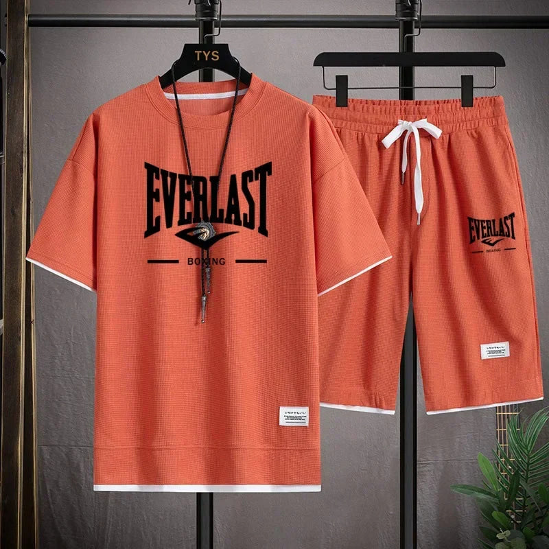 2026 Men's summer suit high quality round neck men's T-shirt 2 pieces shorts running quick dry leisure quick dry.