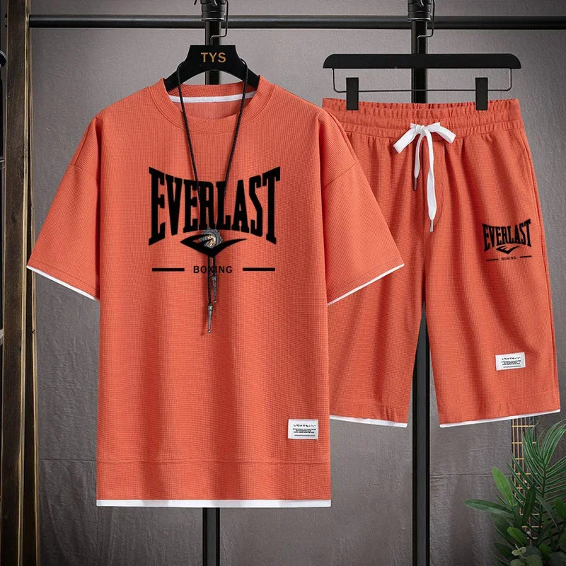 2026 Men's summer suit high quality round neck men's T-shirt 2 pieces shorts running quick dry leisure quick dry.