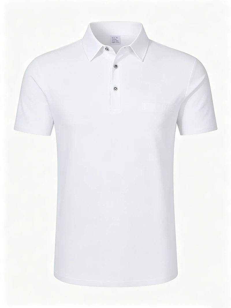 Men's Linen Blend Short Sleeve Polo Shirt Button Placket Chest Patch Breathable Casual Golf Business Work Daily Tops for Men