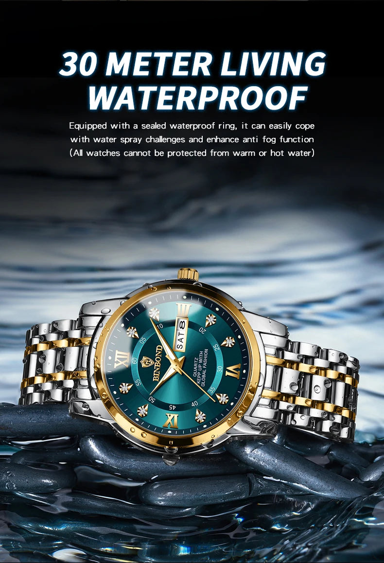 BINBOND Top Brand Luxury Fashion Watch Men 3ATM Waterproof Date Clock Sport Watches Mens Quartz Wristwatch Relogio Masculino