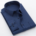 Men's long-sleeved shirt loose version flat hem striped business formal middle-aged and elderly straight shirt