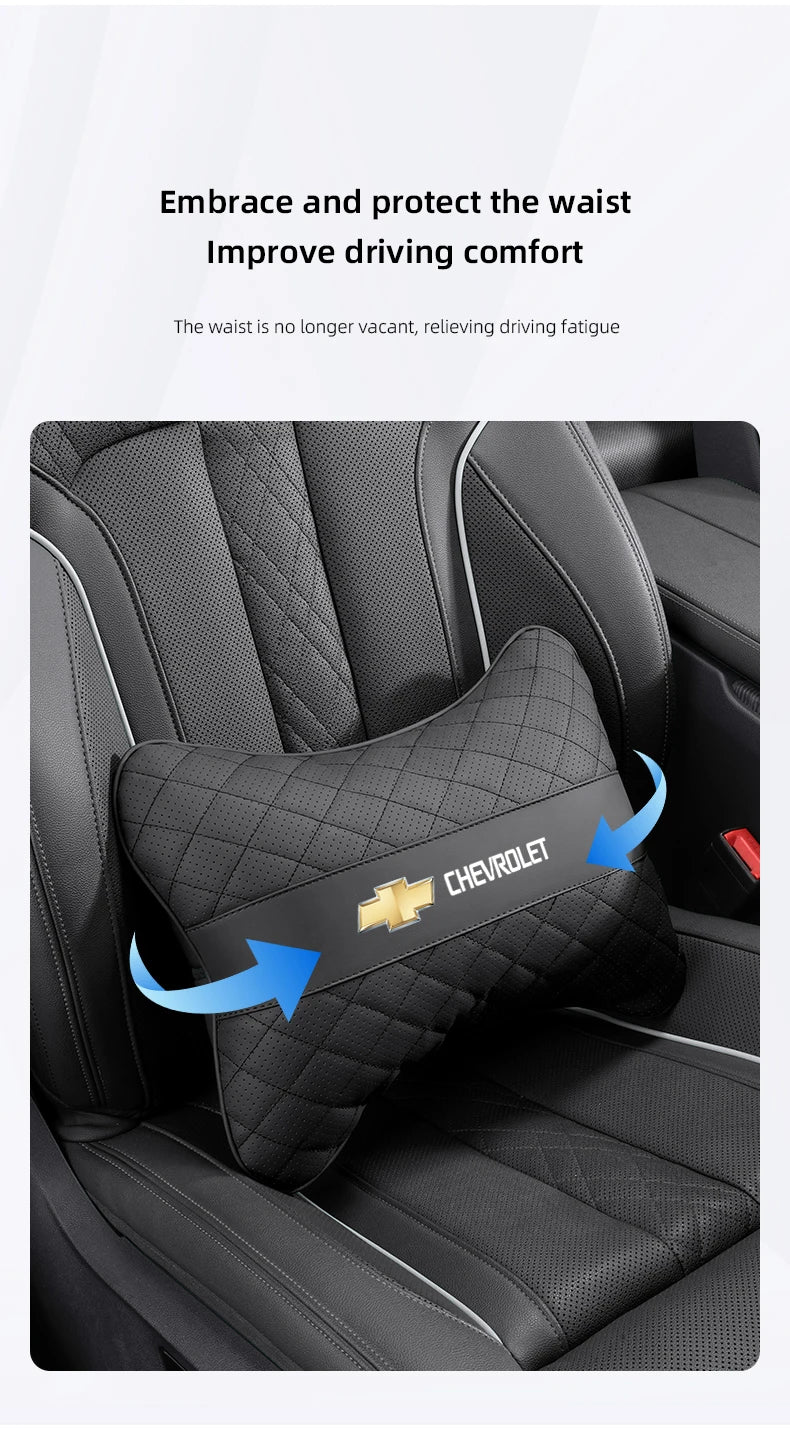 Nappa Leather Car Headrest Neck Pillow Waist Cushioning For Chevrolet Spark Captiva Cruze Malibu Equinox Trax Camaro Blazer