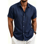 2026 Cotton Linen Shirts for Men Casual Shirts Lightweight Short Sleeve Henley Beach Shirts Fashion Hawaiian T Shirts for Men