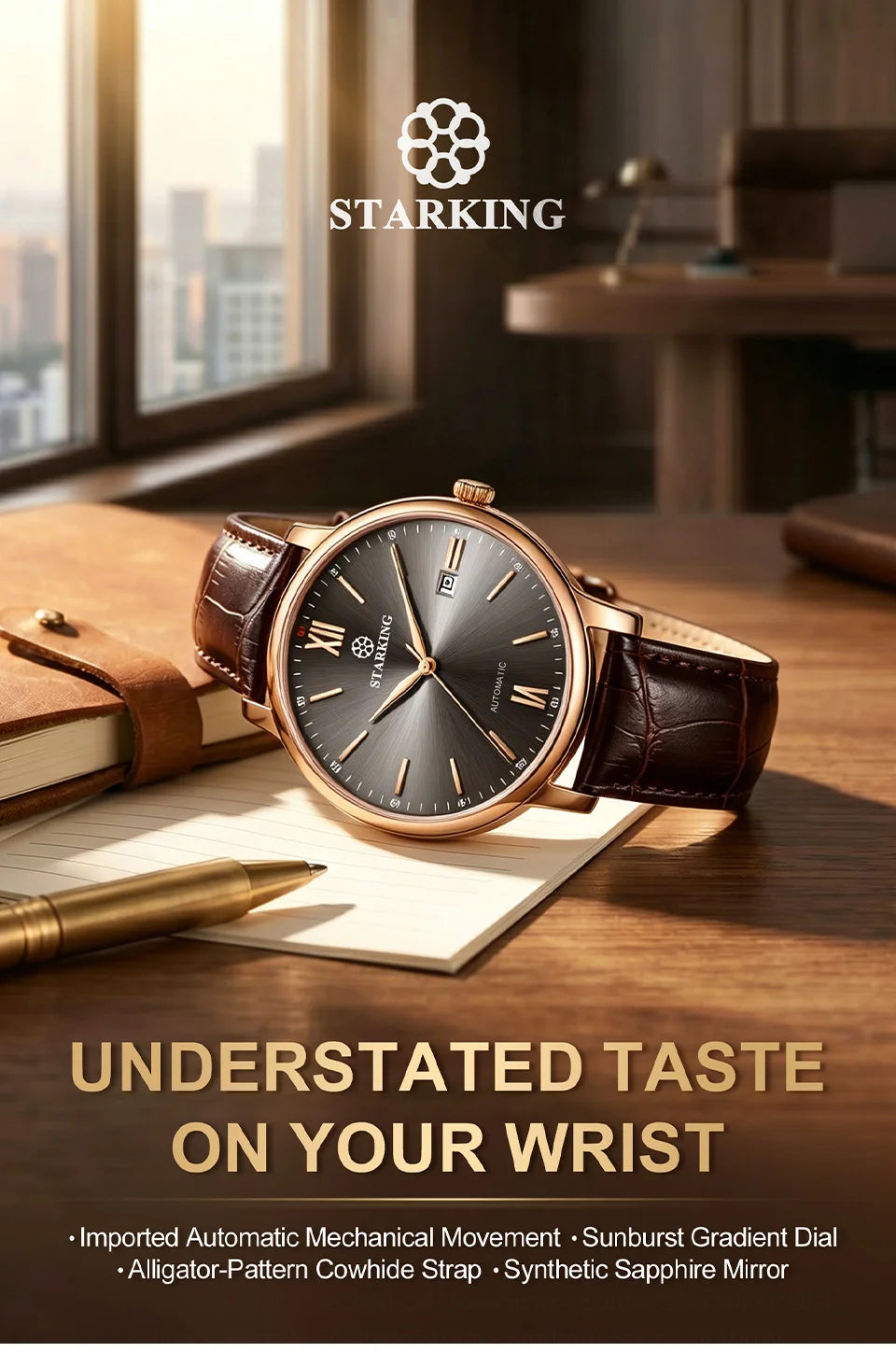 STARKING Sapphire 8215 Automatic Watch Fashion Sports Business Casual Wristwatch Waterproof Wear-resistant Watch Gifts for Men
