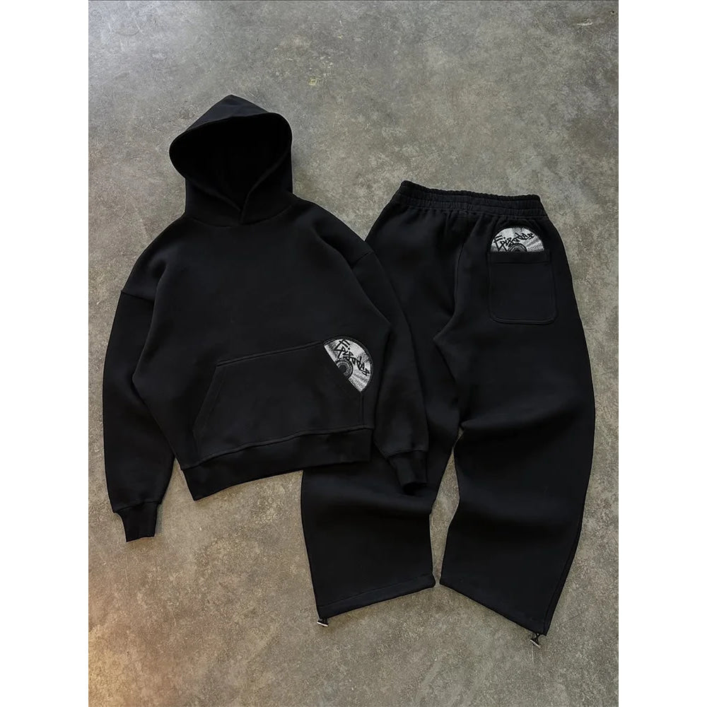 2026 Trendy High Street Retro Casual Streetwear Men's Sports Suit Y2K Harajuku Embroidered Hoodie men Hip-hop Loose Sweatpants