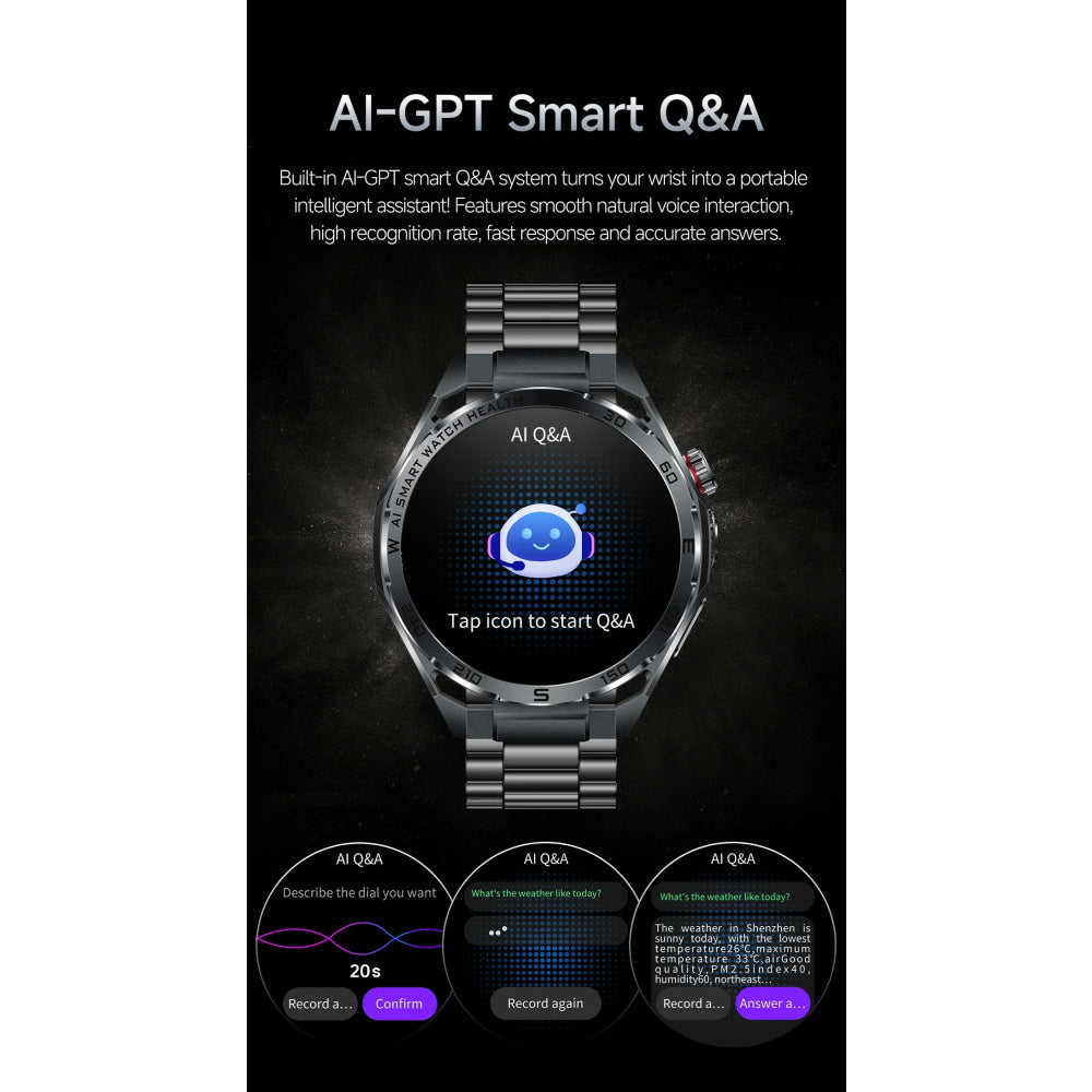 2026 New ECG AI Health Smartwatch for Men 1.53"AMOLED BP/Heart Rate Monitor BT Call IP68 Waterproof Smart Watch for Android IOS