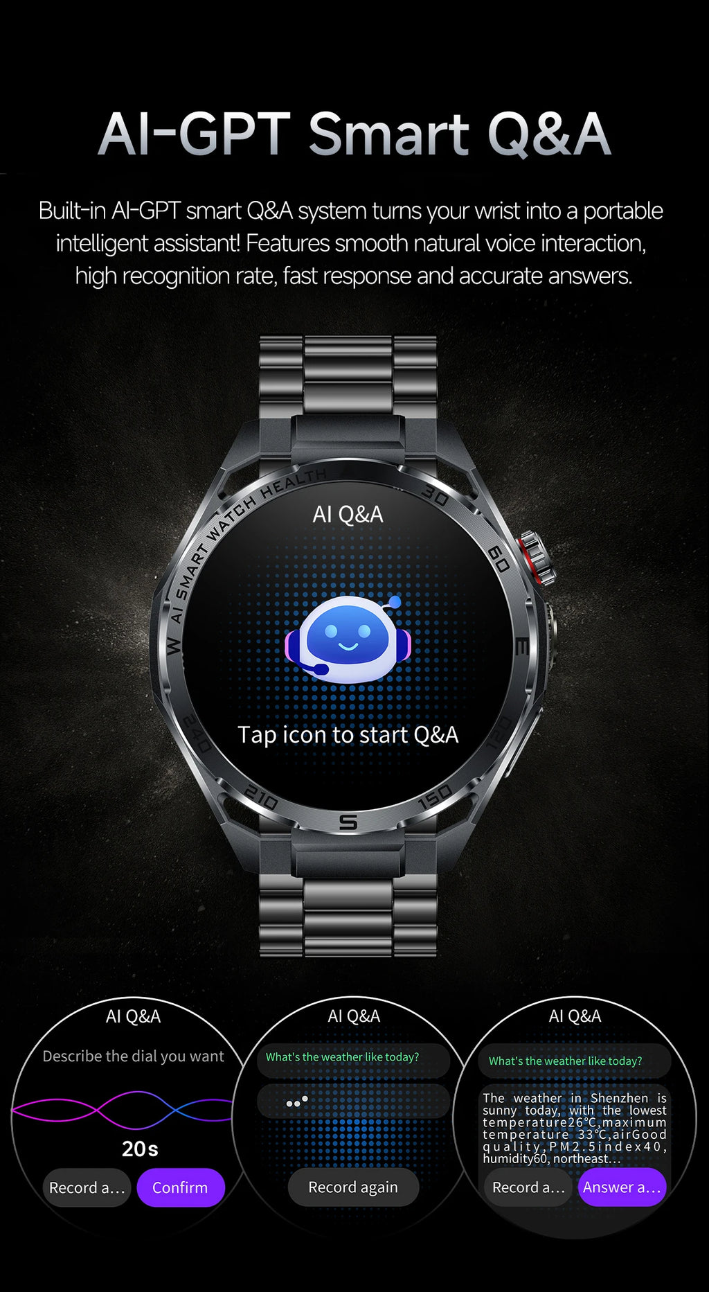 2026 New ECG AI Health Smartwatch for Men 1.53"AMOLED BP/Heart Rate Monitor BT Call IP68 Waterproof Smart Watch for Android IOS