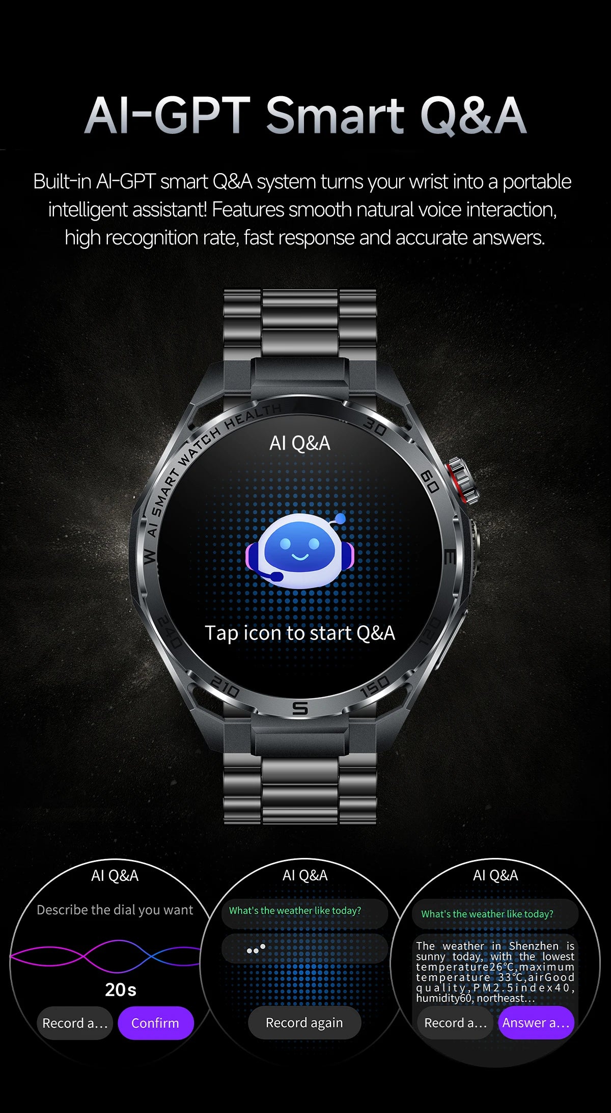 2026 New ECG AI Health Smartwatch for Men 1.53"AMOLED BP/Heart Rate Monitor BT Call IP68 Waterproof Smart Watch for Android IOS