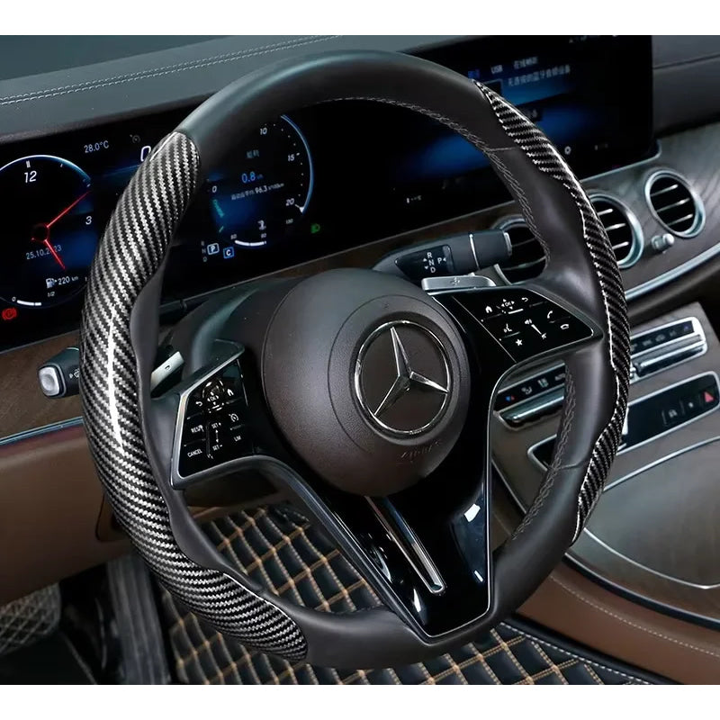 2/3PCS Laser Carbon Fiber Silicone Car Steering Wheel Cover 1K Micro Fiber Leather PVC Wheel Booster Cover Non-Slip Universal