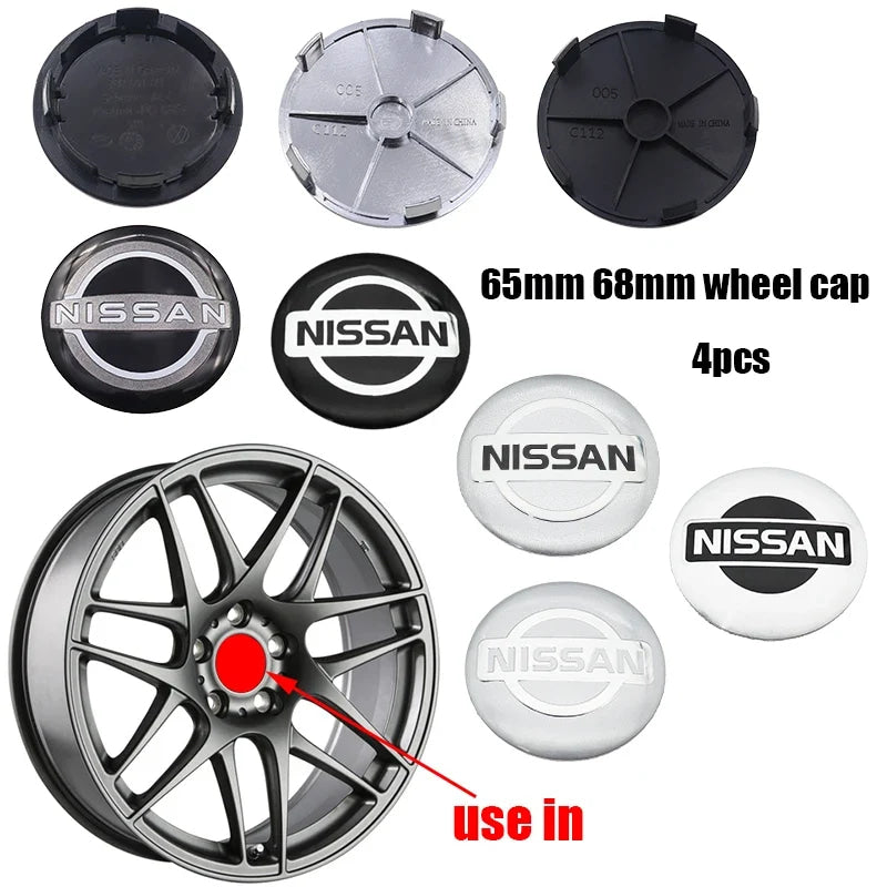 4pcs 3D 68mm 65mm Nissan new car emblem Wheel Center Hub Cap auto Rim refit dust-proof badge covers sticker styling accessories
