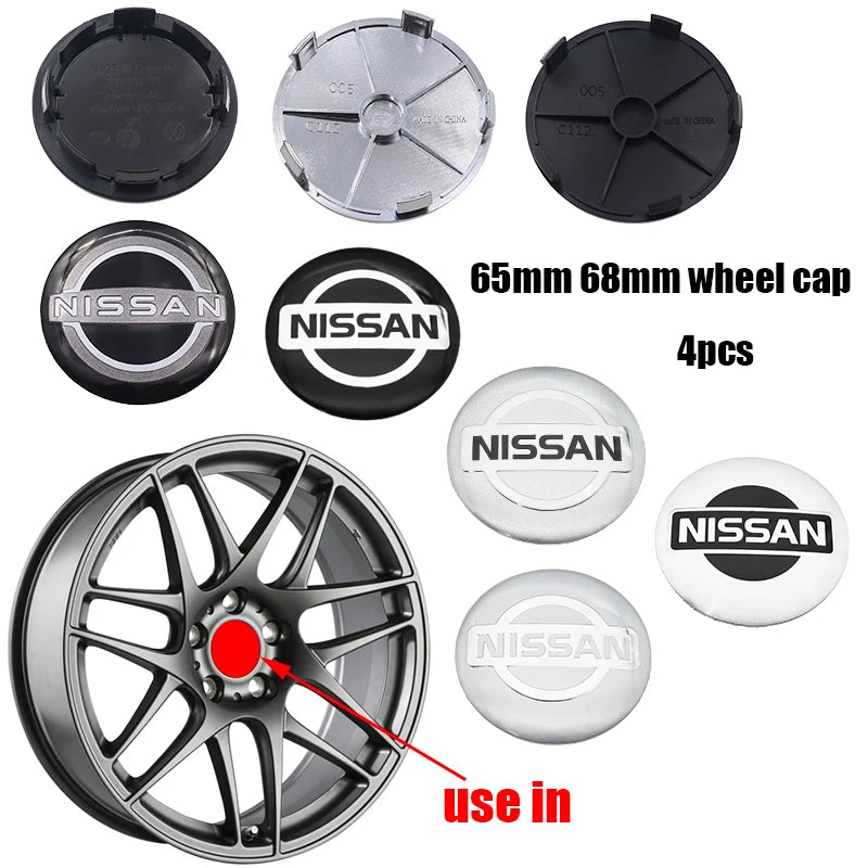 4pcs 3D 68mm 65mm Nissan new car emblem Wheel Center Hub Cap auto Rim refit dust-proof badge covers sticker styling accessories