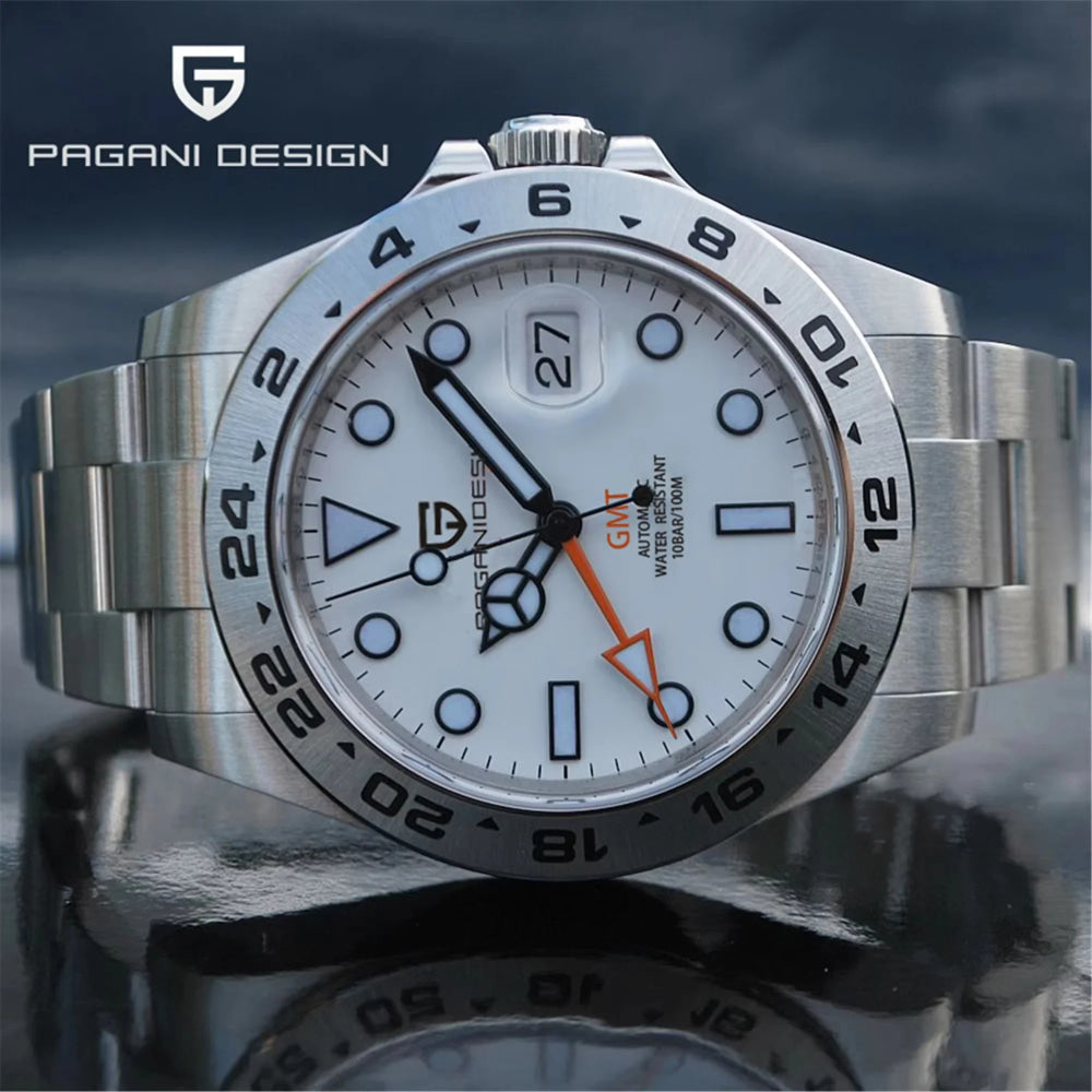 PAGANI Design 2025 nuevo Reloj GMT de 42MM, relojes mecánicos automáticos para Hombre, Reloj resistente al agua de acero inoxidable con zafiro, Reloj para Hombre