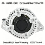 OE#104210-1240 12V 130A 6PK Alternator For Honda Accord Pilot Odyssey 3.5L V6 2011-2015