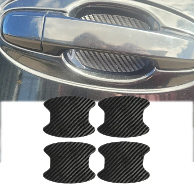 4 unids/set de molduras de estilo de coche, pegatina para puerta de coche, cubierta resistente a arañazos de fibra de carbono, piezas de película de protección de manija automática