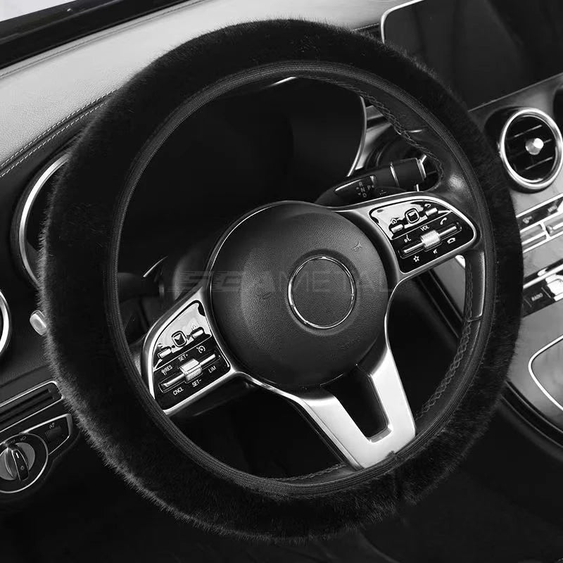 SEAMETAL Winter Warm Steering Wheel Cover Soft Plush Steer Cover Flexible Anti Slip Full-Wrapped Steering Protector for 37-39cm