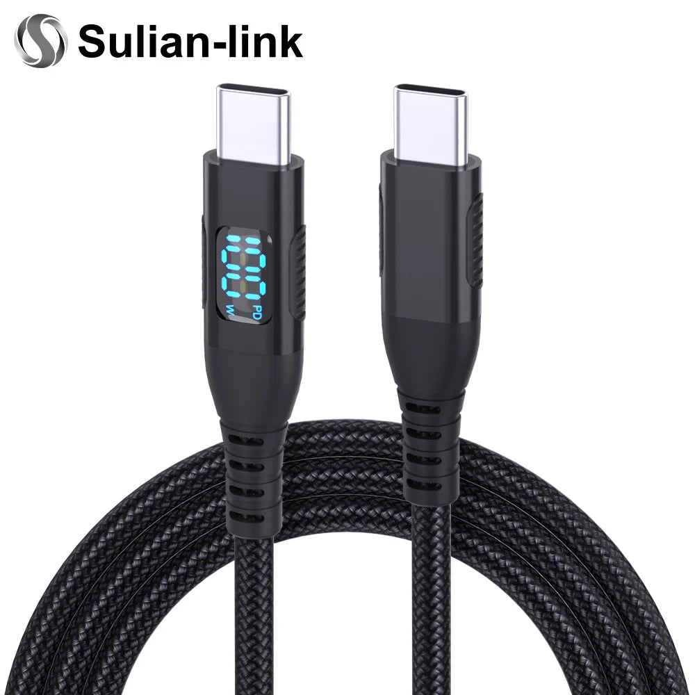 100W Nylon USB Type C Super Fast Charging Cable For Samsung Xiaomi Huawei Honor LED Digital Display USB C Charger Data Cord