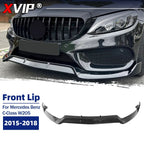 XVIP Glossy Black 3-Piece BBS Style Front Bumper Lip Spoiler For Mercedes Benz C-Class W205 2015-2018