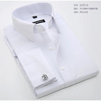 Men's French cufflinks shirt, men's slim fit long sleeved business sleeve nail free business formal men's solid color shirt