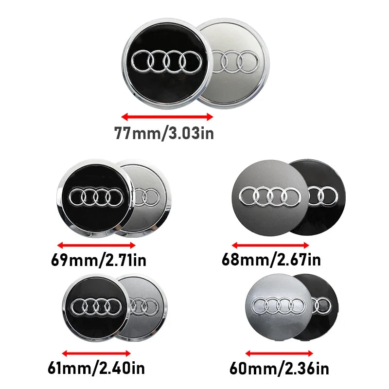4PCS 60mm 61mm 68mm 69mm 77mm Car Wheel Center Cap Hub Cover Badge For Audi A6 A3 A4 A5 A6 Q2L Q3 Q5 Q7 Q8 R8 Hubcap Accessories