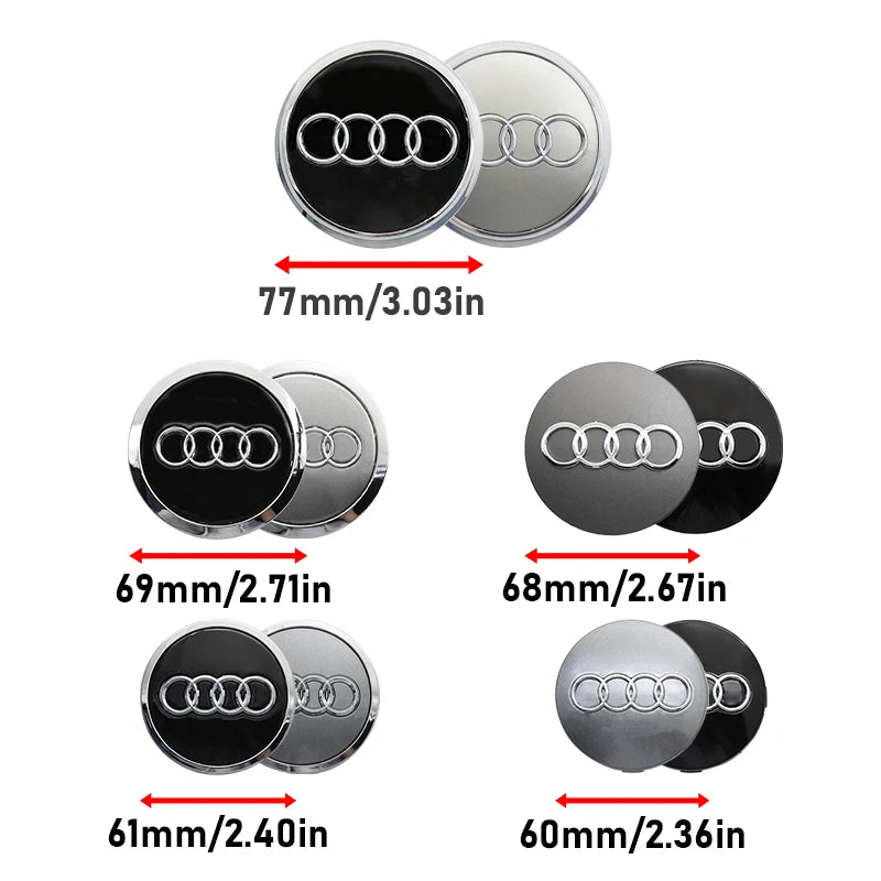 4PCS 60mm 61mm 68mm 69mm 77mm Car Wheel Center Cap Hub Cover Badge For Audi A6 A3 A4 A5 A6 Q2L Q3 Q5 Q7 Q8 R8 Hubcap Accessories