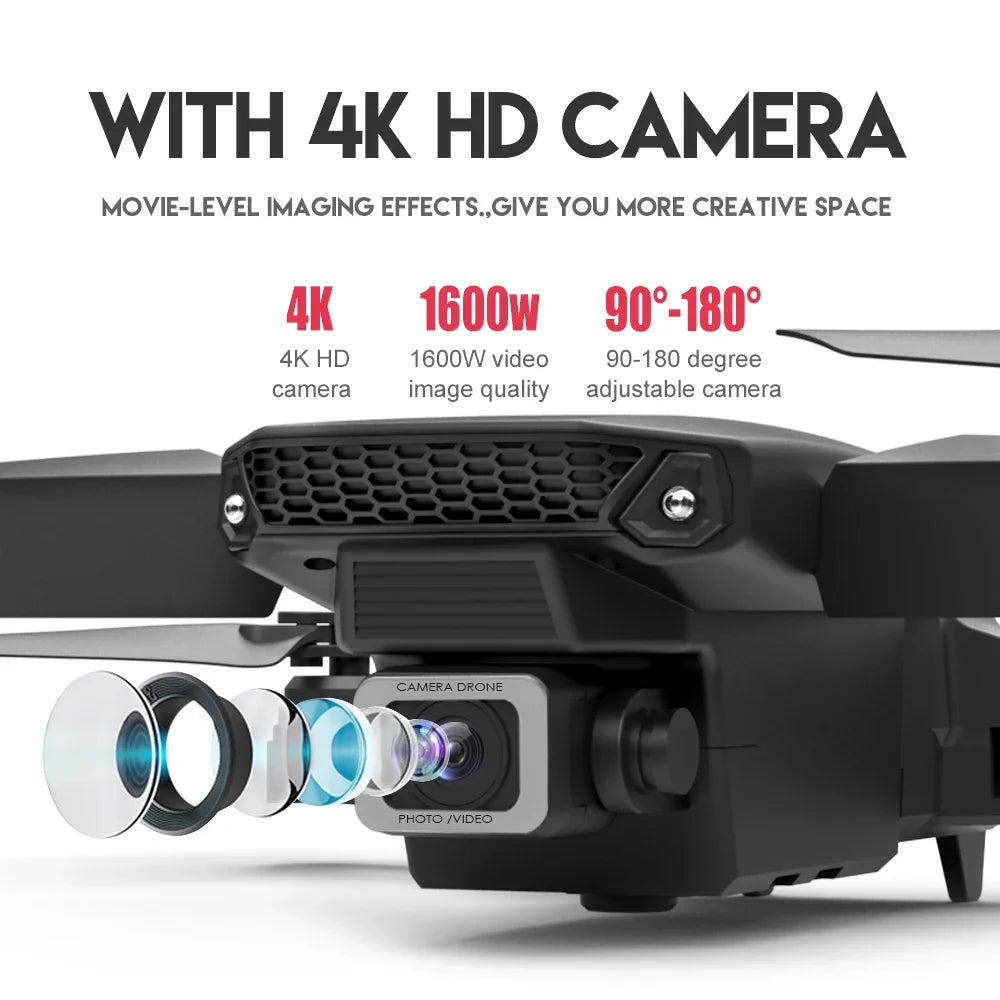 2025 E88 Pro WiFi FPV Drone con cámara individual doble 4K 1080P gran angular HD mantenimiento de altitud plegable Quadcopter RC helicóptero de juguete