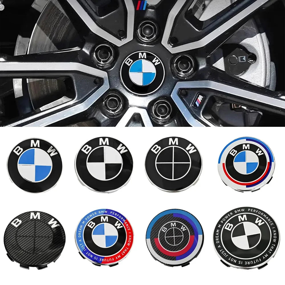 4pcs For BMW 50th E90 E60 F10 F20 G20 G30 E53 E85 E70 56mm 68mm Blue White Car Hub Cap Wheel Center Cap Emblem Badge Accessories