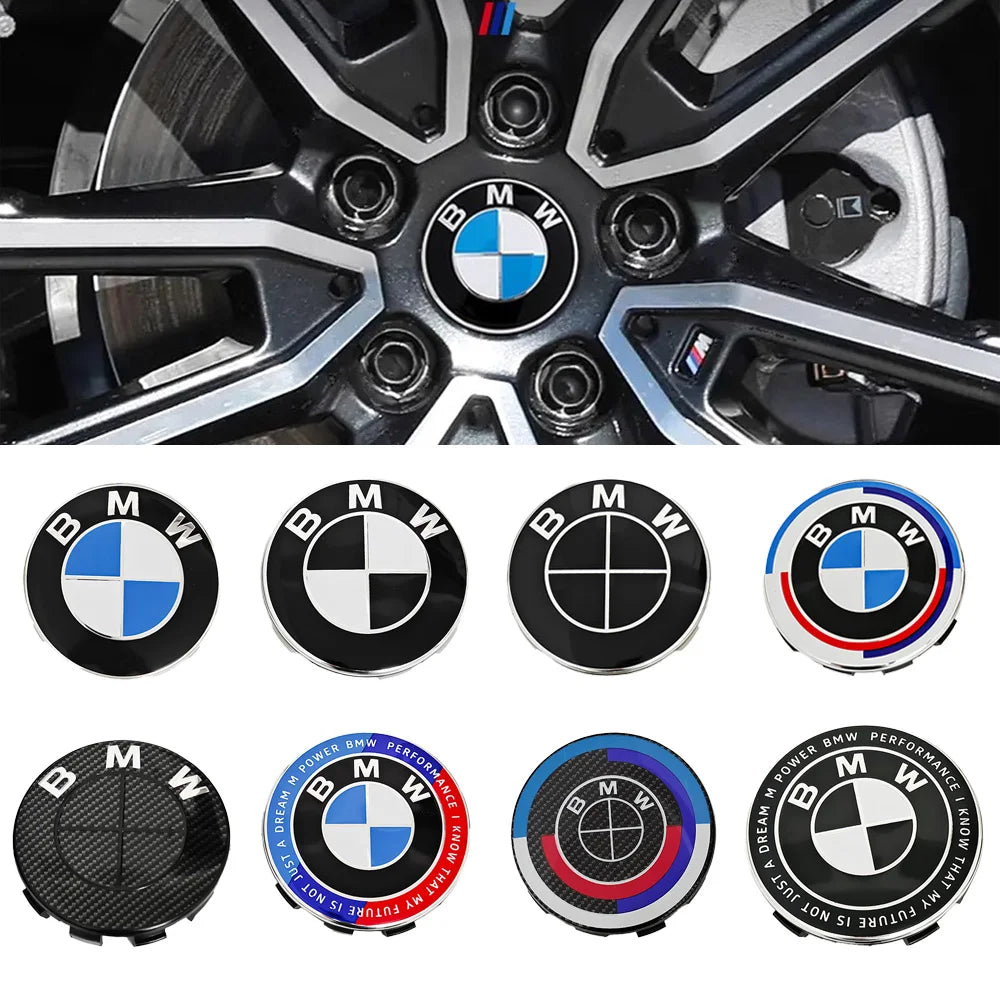 4pcs For BMW 50th E90 E60 F10 F20 G20 G30 E53 E85 E70 56mm 68mm Blue White Car Hub Cap Wheel Center Cap Emblem Badge Accessories