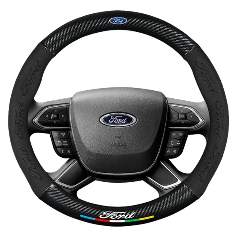 For Ford Mondeo Focus Raptor Puma Edge Explorer Ecosport Ranger F150 Kuga Car Suede Carbon fiber Anti-slip Steering Wheel Cover