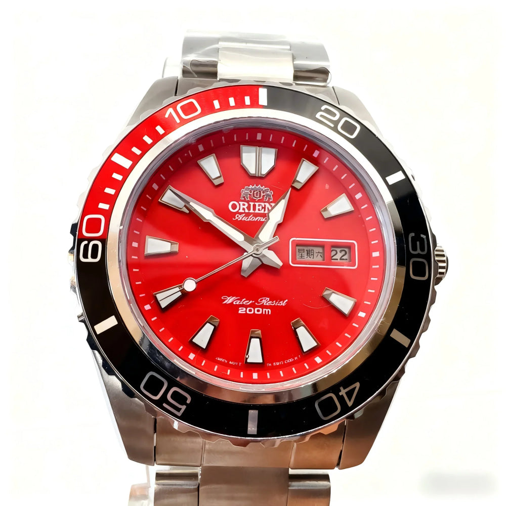 Orient Diver Automatic Watch Blue Dial Blue Bezel 200M Waterproof Day-Date Steel Band Luminous Markers Men's Sport Wristwatch