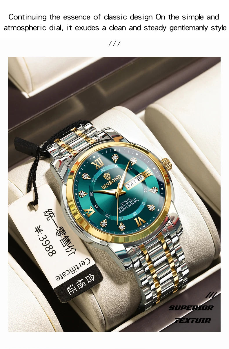 BINBOND Top Brand Luxury Fashion Watch Men 3ATM Waterproof Date Clock Sport Watches Mens Quartz Wristwatch Relogio Masculino