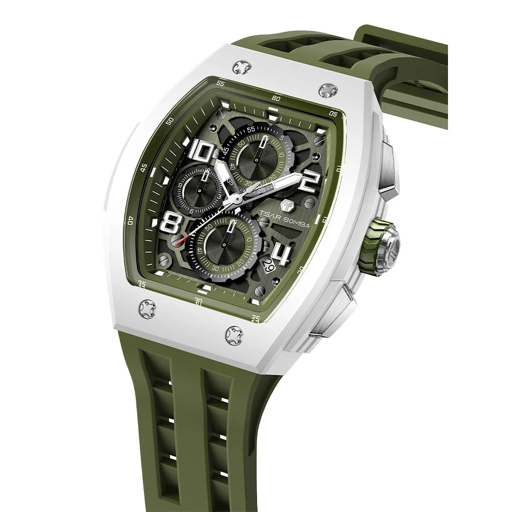 TSAR BOMBA Watch for Men Luxury Brand Tonneau Design Waterproof Clock Stainless Steel Wristwatch Fashion Rectangle Mens Watch
