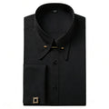Embroidered French Cufflinks Men's Long-Sleeve Shirt with Collar Pins, Big Collar Dress Shirt for Business Formal Wear, Gentlema