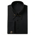 Embroidered French Cufflinks Men's Long-Sleeve Shirt with Collar Pins, Big Collar Dress Shirt for Business Formal Wear, Gentlema