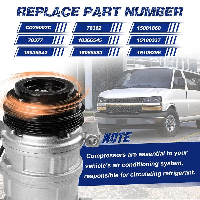 For Chevrolet GMC Silverado Sierra Express Cadillac AC Compressor + Clutch