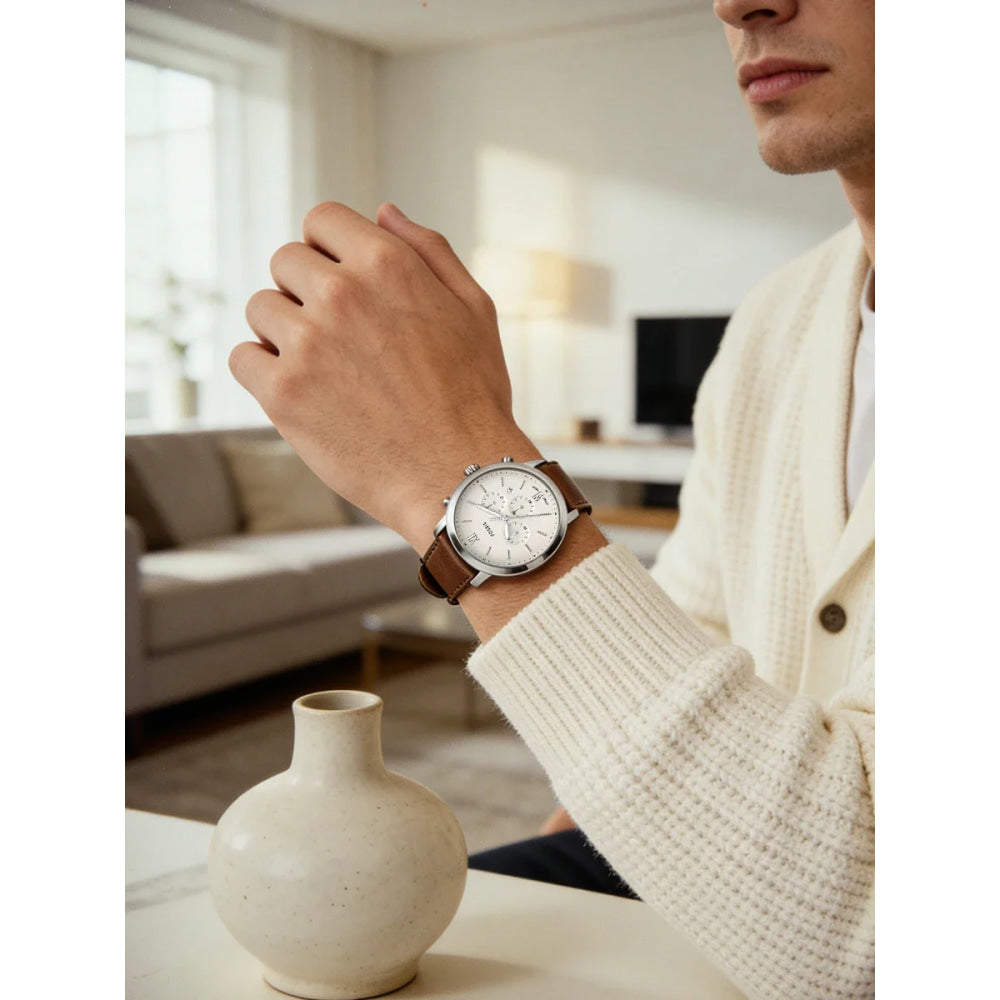 Fossil FS5380 Men's Watch Neutra Chronograph Quartz Leather Strap Vintage Casual Business Wristwatch for Men