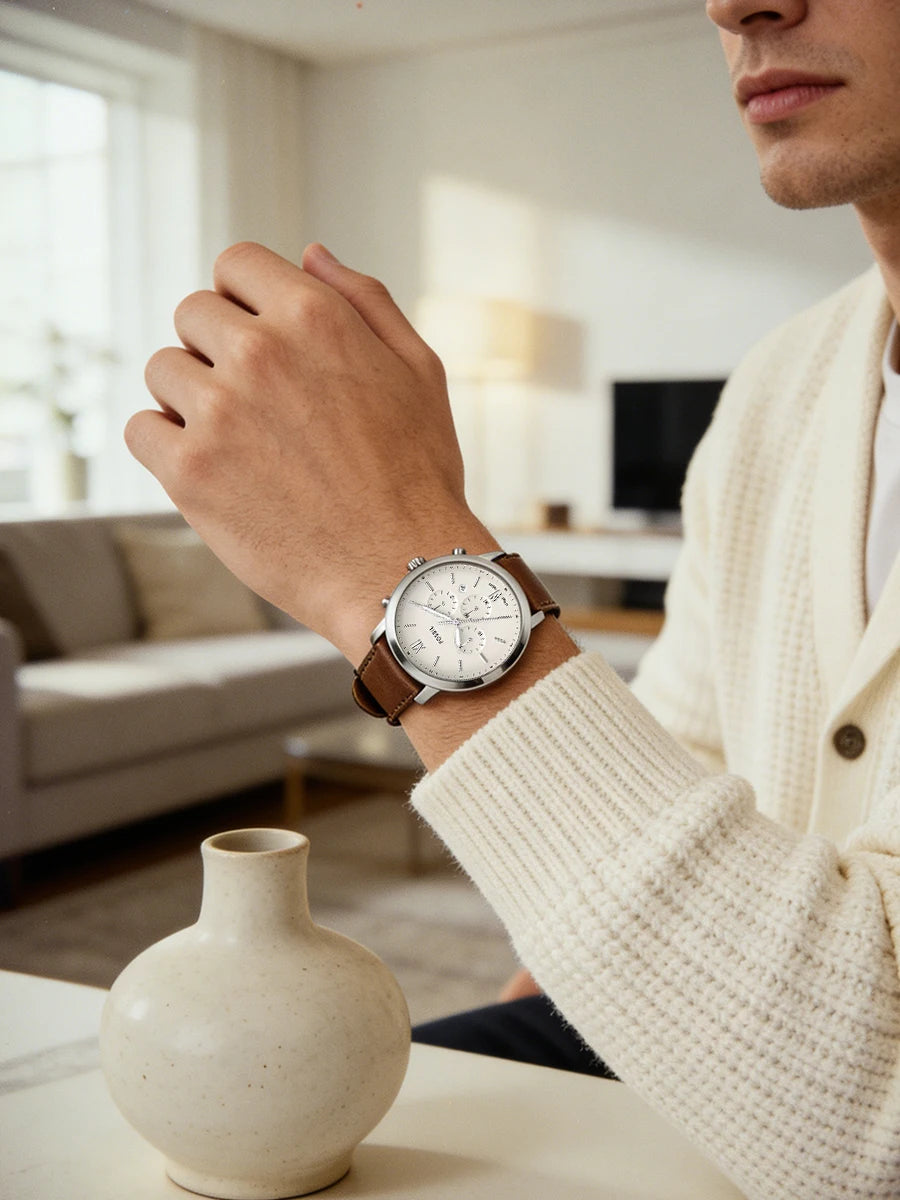 Fossil FS5380 Men's Watch Neutra Chronograph Quartz Leather Strap Vintage Casual Business Wristwatch for Men