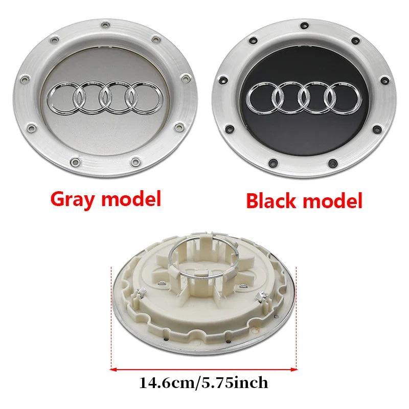 ABS 14.6CM 9 Hole Black Gray Hub Cap For Audi TT A2 A3 A8 S6 Q7 RS6 Badge Logo Hub Cap Accessories Car Large Hub Center