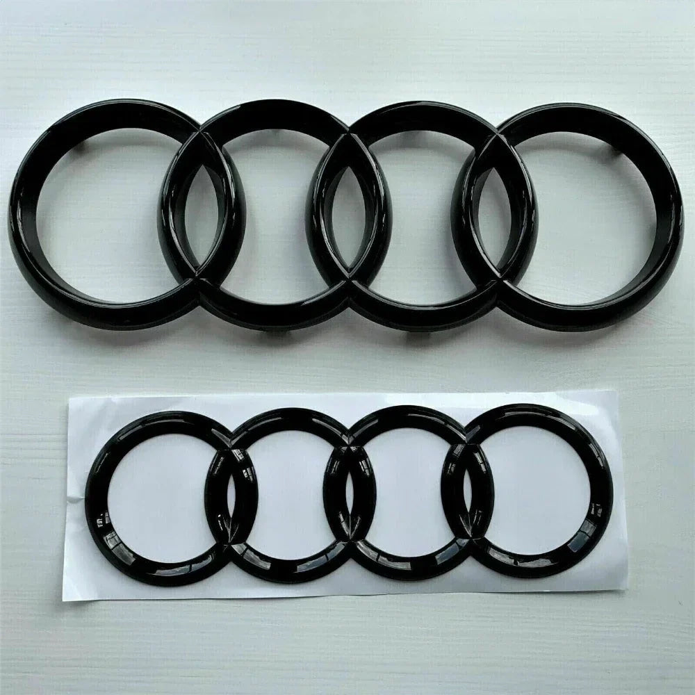 For Audi A3 A4 A5 A6 A7 Q2 Q3 Q5 Q8 TT ABS Black Hood Front Bonnet Grill Rear Trunk Emblem Logo Badge Sticker Decal  4 Ring Logo