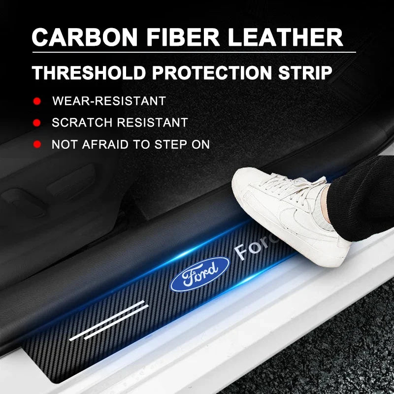 4PCS For Ford Focus Fiesta Kuga Mondeo SMax Edge Ranger Silicone Car Door Sill Threshold Anti-scratch Protective Strap Sticker