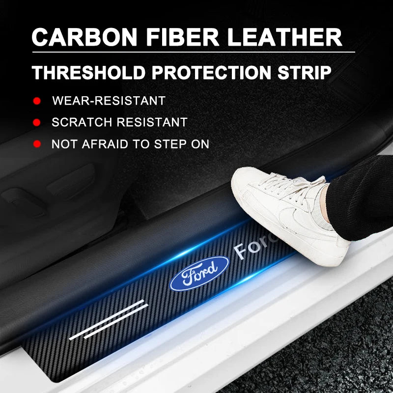 4PCS For Ford Focus Fiesta Kuga Mondeo SMax Edge Ranger Silicone Car Door Sill Threshold Anti-scratch Protective Strap Sticker