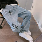 Prints Jeans Men 2026 New Streetwear Baggy Wide Leg Jeans Korean Fashion Drapes Straight Casual Loose Denim Cargo Pants