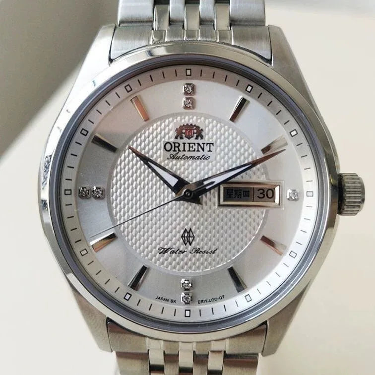 Orient Two-Tone Automatic Watch Multi-Color Dial Roman Numerals Day-Date Steel Band 50M Water Resistant Men's Classic Wristwatch