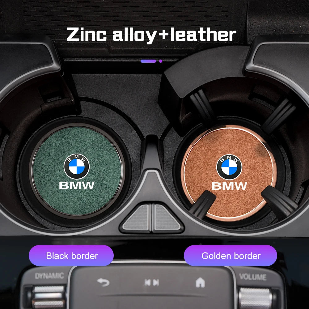 2Pcs Leather Car Coaster Anti-slip Mat Cup Holder Pad For BMW X1 X2 X3 X4 X5 X6 X7 1 3 5 6 7 Series E60 E90 E70 G20 G30 G7