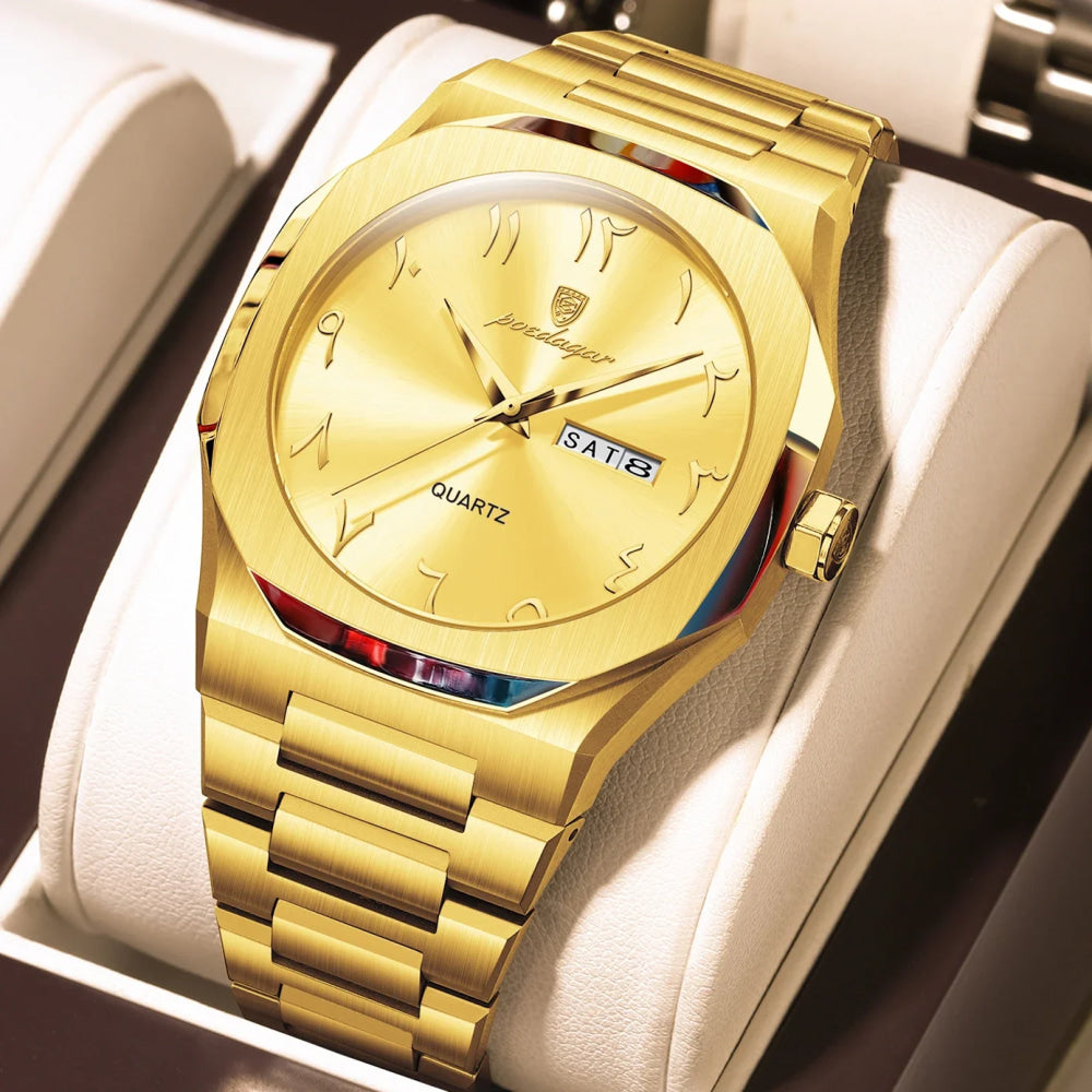 POEDAGAR Military Watch For Men Waterproof Luxury Week Calendar Man Wristwatch Quartz Stainless Steel Fashion Men's Watches Male