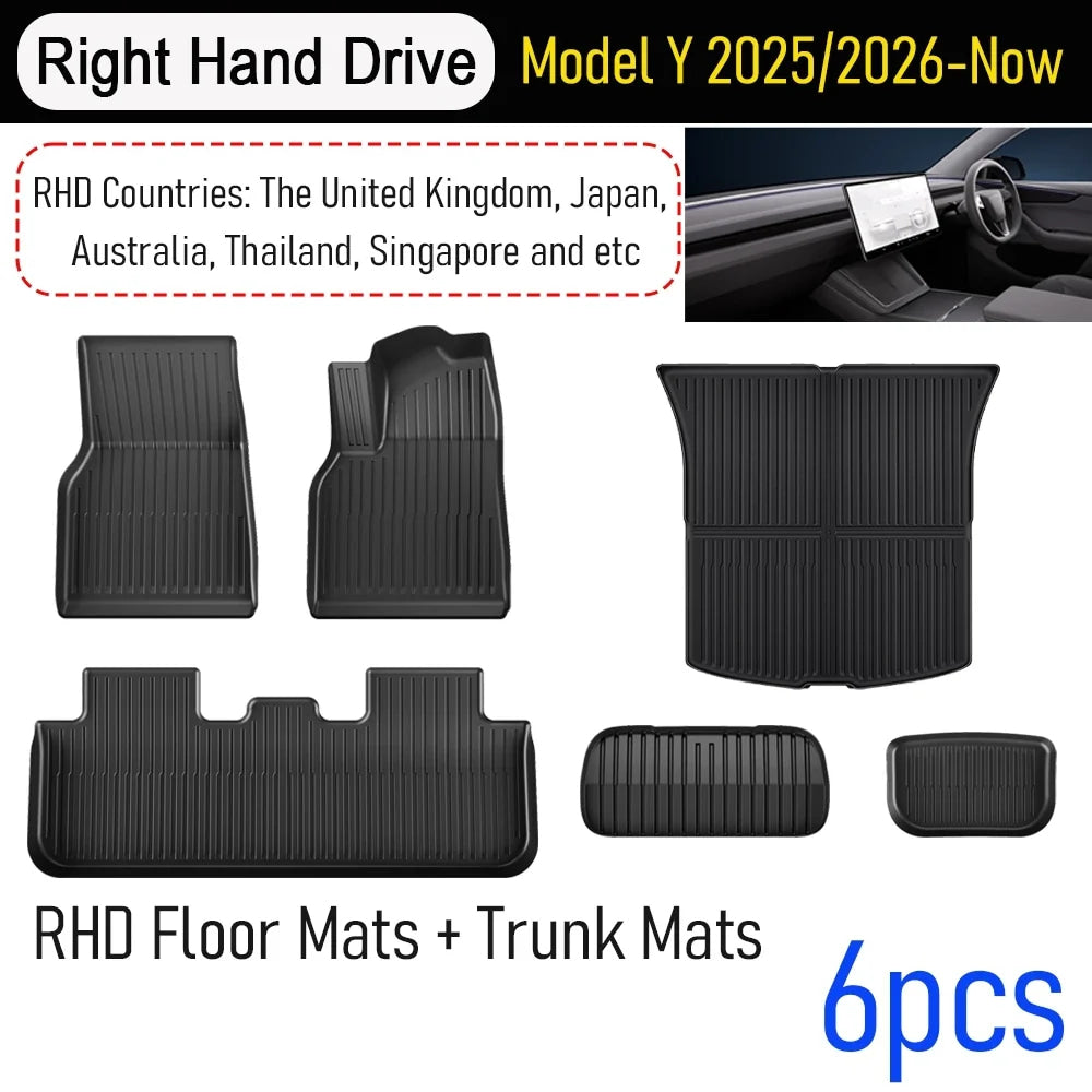 Floor Mats for Tesla Model Y 2025 2026 Juniper All Weather Trunk Mat Kick Pads Cargo Frunk Liners Seatback Protector Accessories