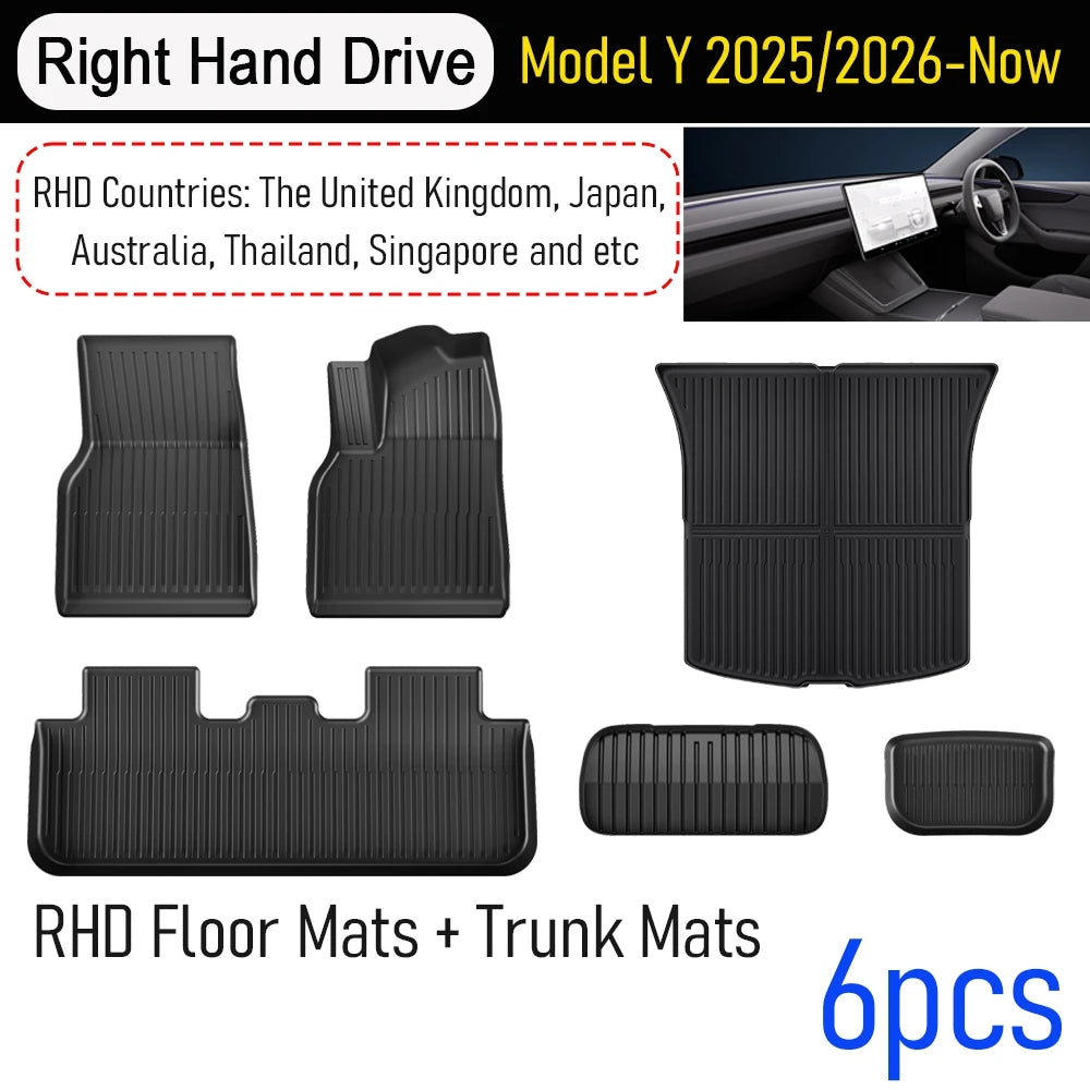 Floor Mats for Tesla Model Y 2025 2026 Juniper All Weather Trunk Mat Kick Pads Cargo Frunk Liners Seatback Protector Accessories