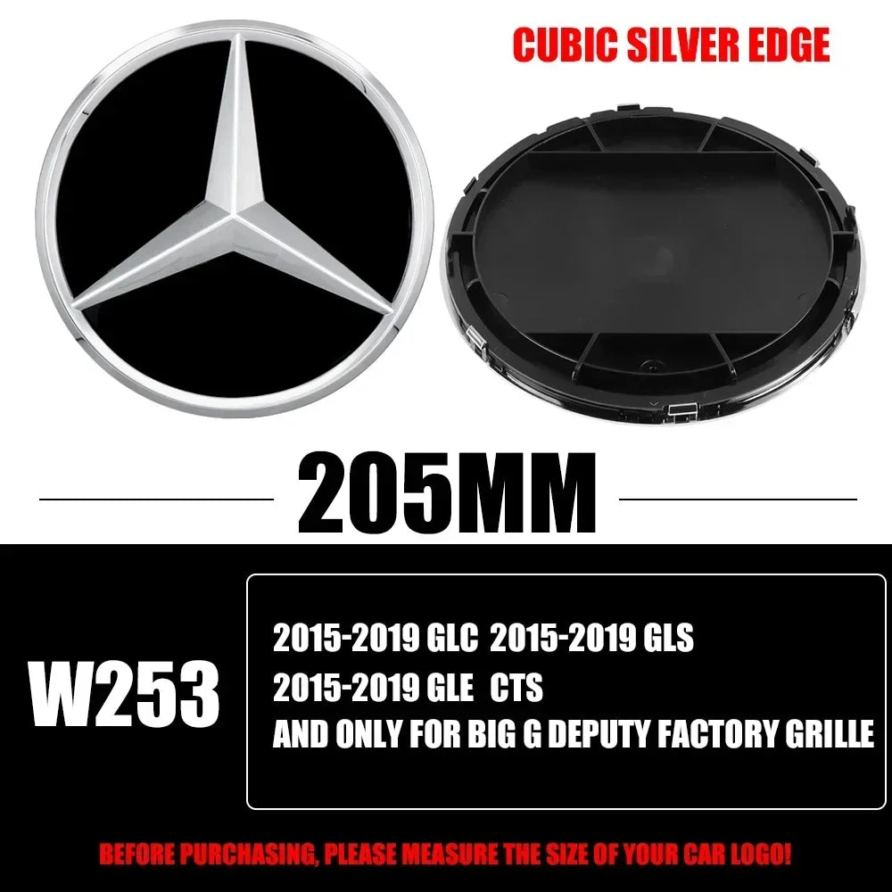 3D 185MM 205MM Front Grille Star Logo Emblem Badge Auto Accessories for Mercedes-Benz Amg C/B/E Class W205 W253 W213 GLC GLE