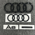 AUDI A6 4 Ring logo ABS Black Car Hood Front Bonnet Grill Rear Trunk Emblem Sticker A6 mark Quarrto Emblem For A6 2020-2023